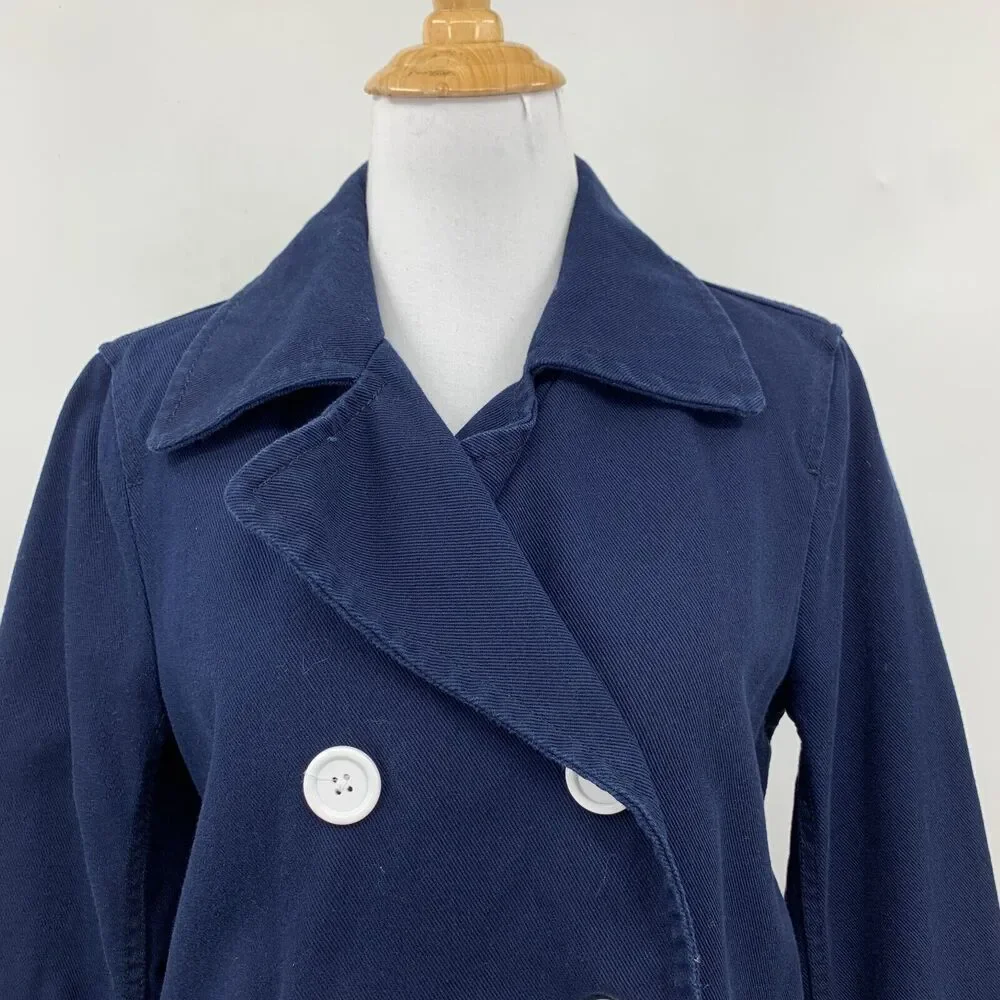 J Crew Peacoat Womens 4 Navy Double Breasted Heavyweight Cotton Twill Jacket